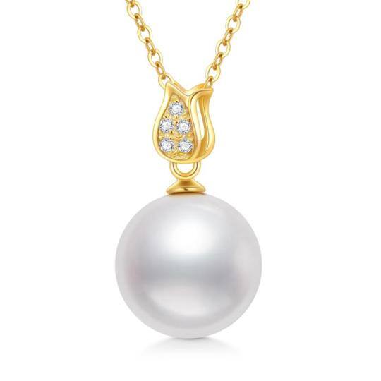 Collier pendentif rond en or 14K Moissanite et perle