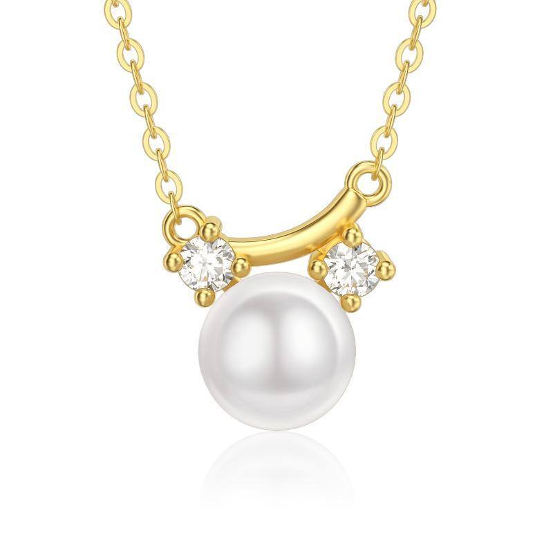 10K Gold Moissanite & Pearl Round Pendant Necklace-1
