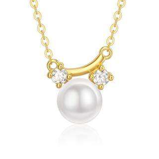 10K Gold Moissanite & Pearl Round Pendant Necklace-48