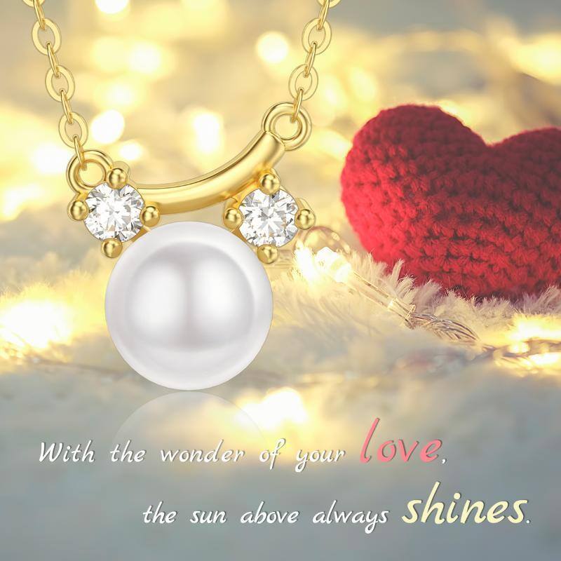 10K Gold Moissanite & Pearl Round Pendant Necklace-5