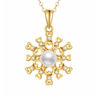 10K Gold Moissanite & Pearl Snowflake Pendant Necklace-46