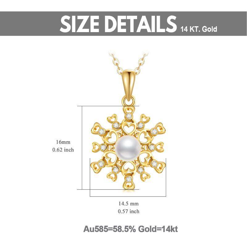 18K Gold Moissanite & Pearl Snowflake Pendant Necklace-5