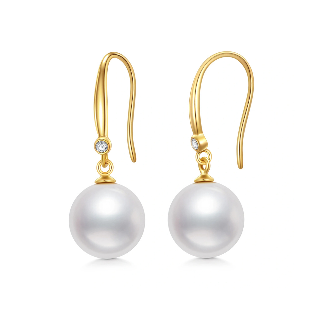 10K Gold Moissanite & Pearl Spherical Drop Earrings-1