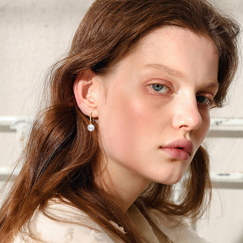 14K Gold Moissanite & Pearl Spherical Drop Earrings-2