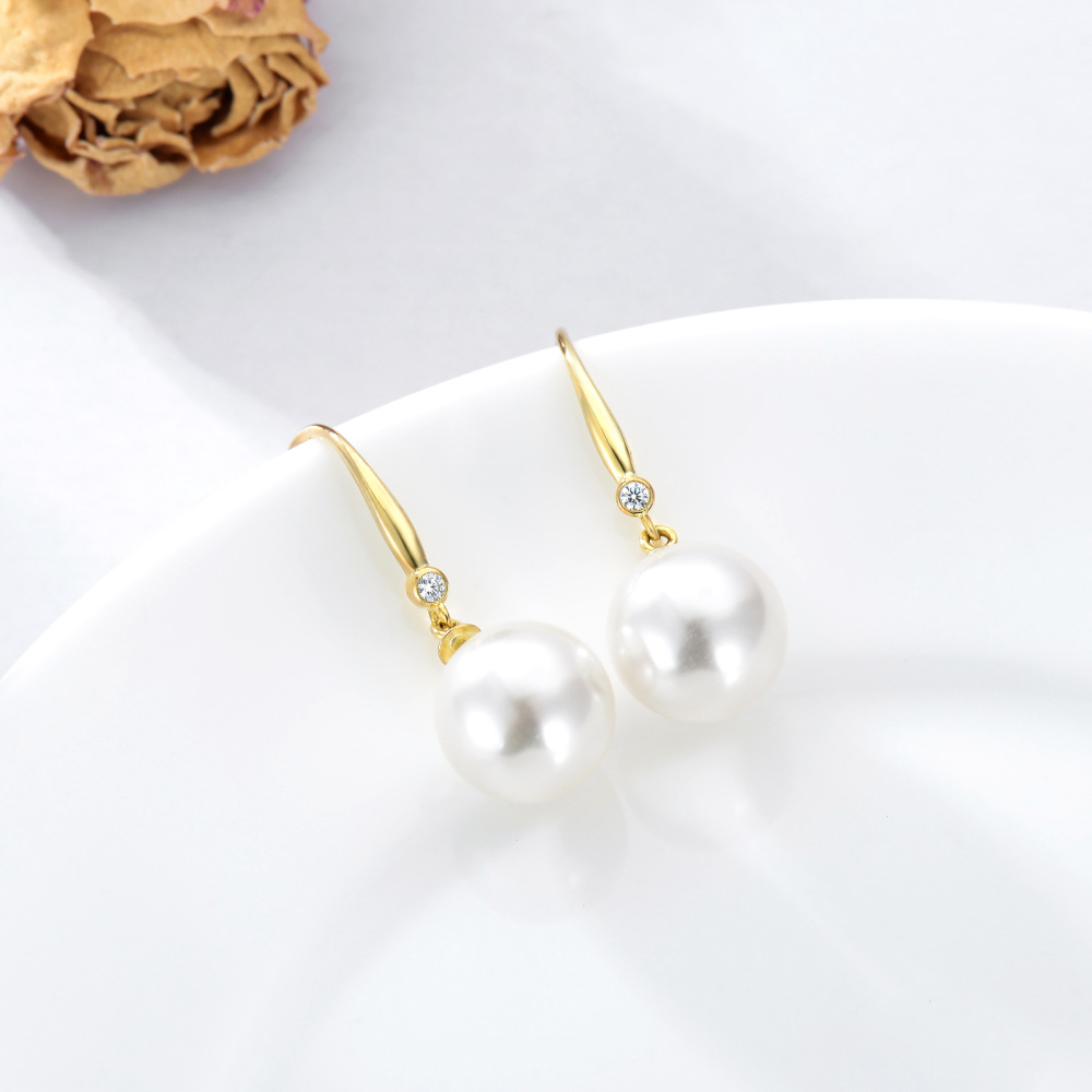 10K Gold Moissanite & Pearl Spherical Drop Earrings-3