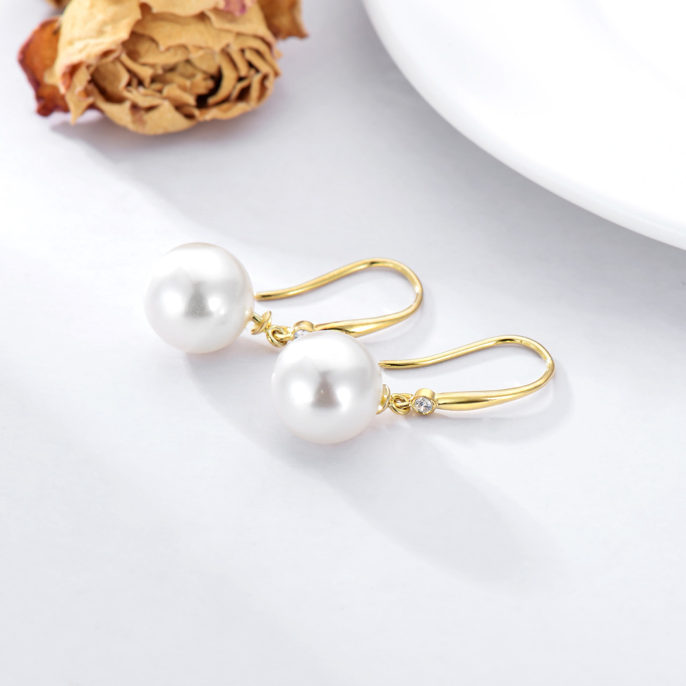 10K Gold Moissanite & Pearl Spherical Drop Earrings-4