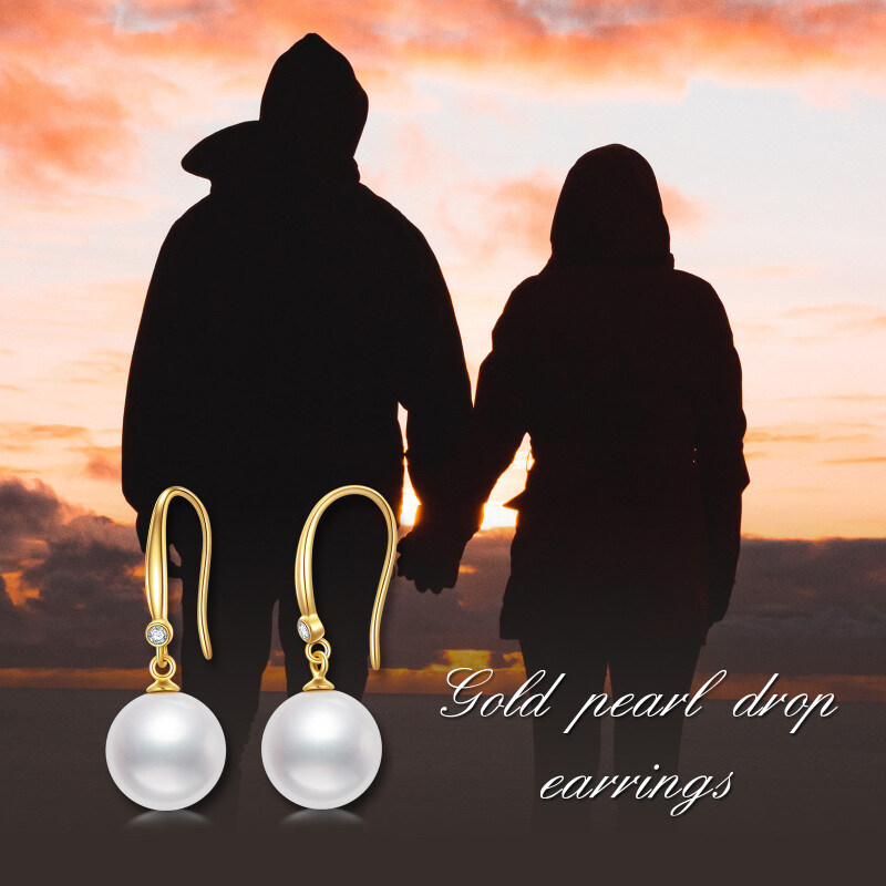 14K Gold Moissanite & Pearl Spherical Drop Earrings-5