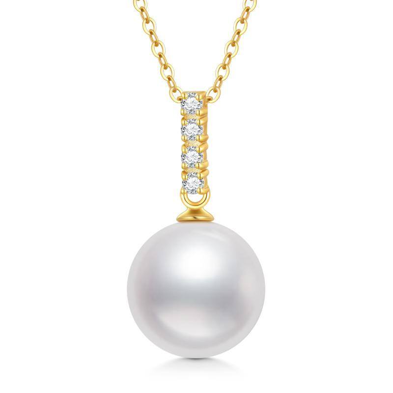 10K Gold Moissanite & Pearl Spherical Pendant Necklace-1