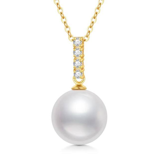 14K Gold Moissanite & Pearl Spherical Pendant Necklace-1