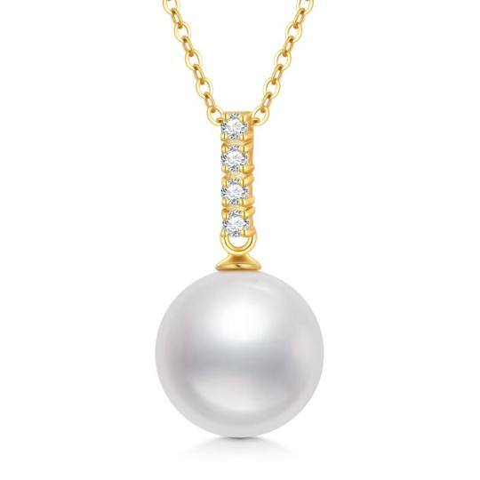 14K Gold Moissanite & Pearl Spherical Pendant Necklace