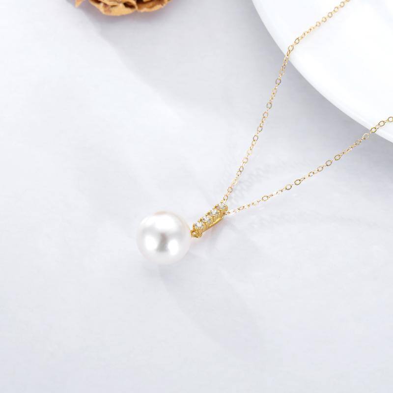 18K Gold Moissanite & Pearl Spherical Pendant Necklace-3