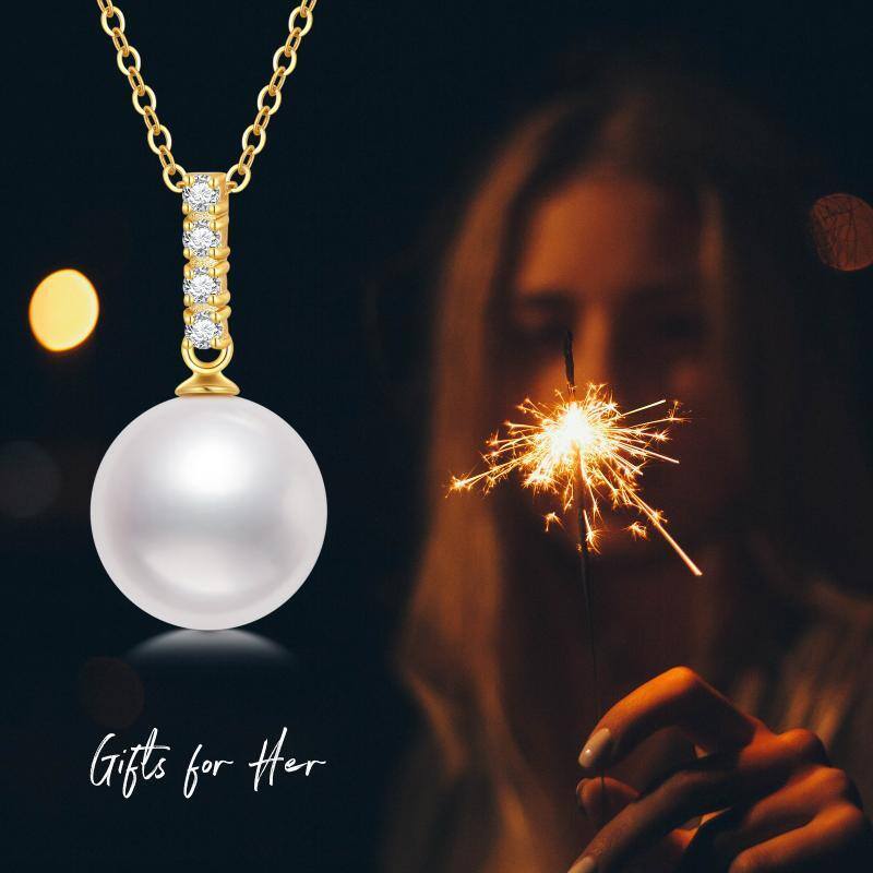 18K Gold Moissanite & Pearl Spherical Pendant Necklace-5