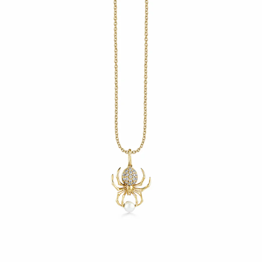 14K Gold Moissanite & Pearl Spider Pendant Necklace