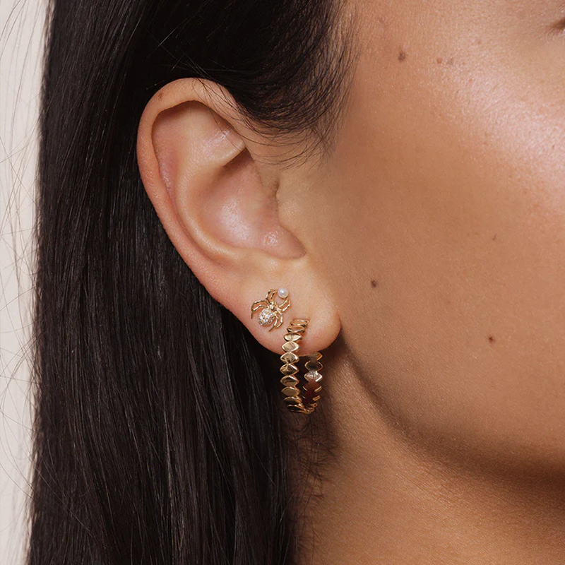 10K Gold Moissanite & Pearl Spider Stud Earrings-2