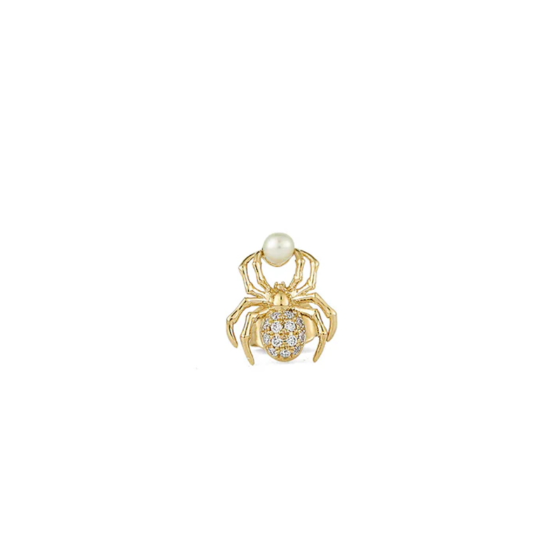 10K Gold Moissanite & Pearl Spider Stud Earrings-3