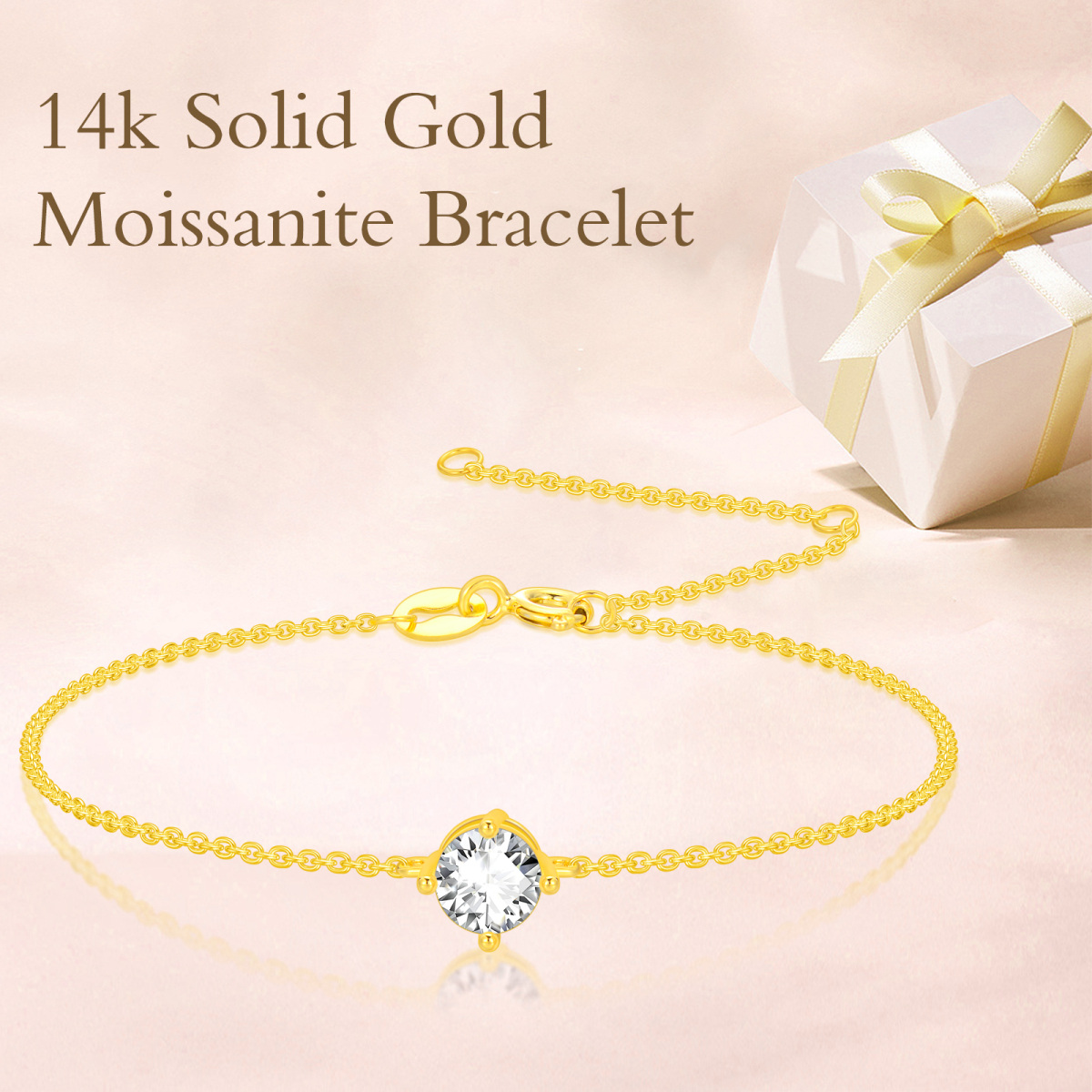 Bracelet pendentif moissanite en or 14 carats-7