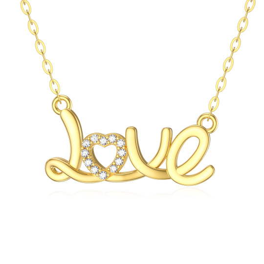 14K Gold Moissanite Pendant Necklace with Engraved Word