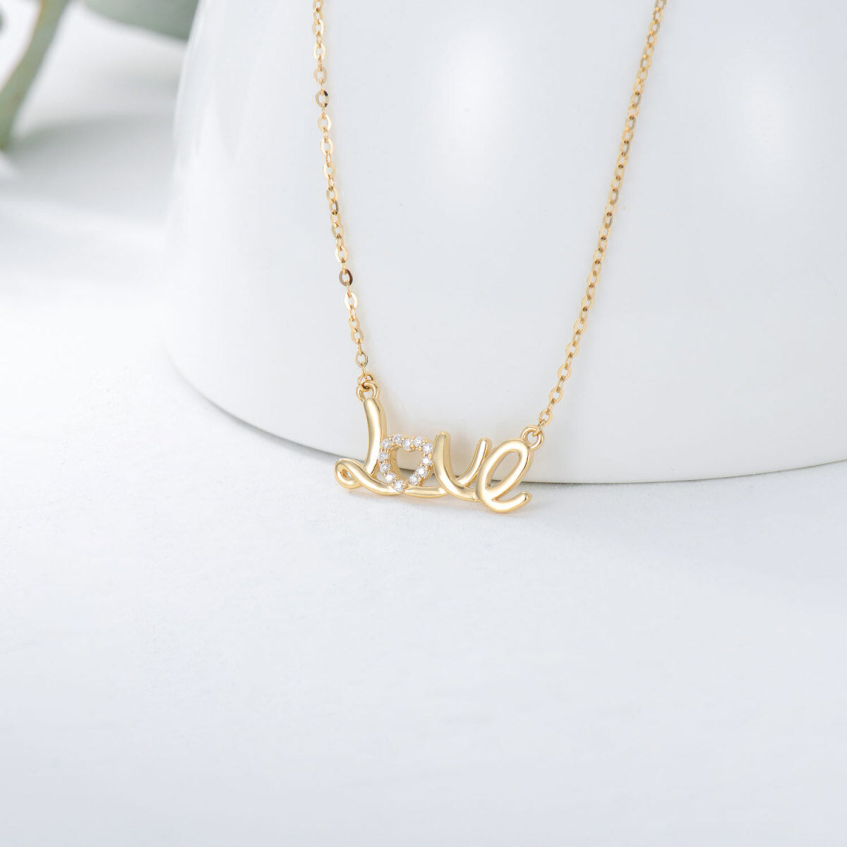 Collier pendentif Moissanite en or 14K avec mot gravé-3