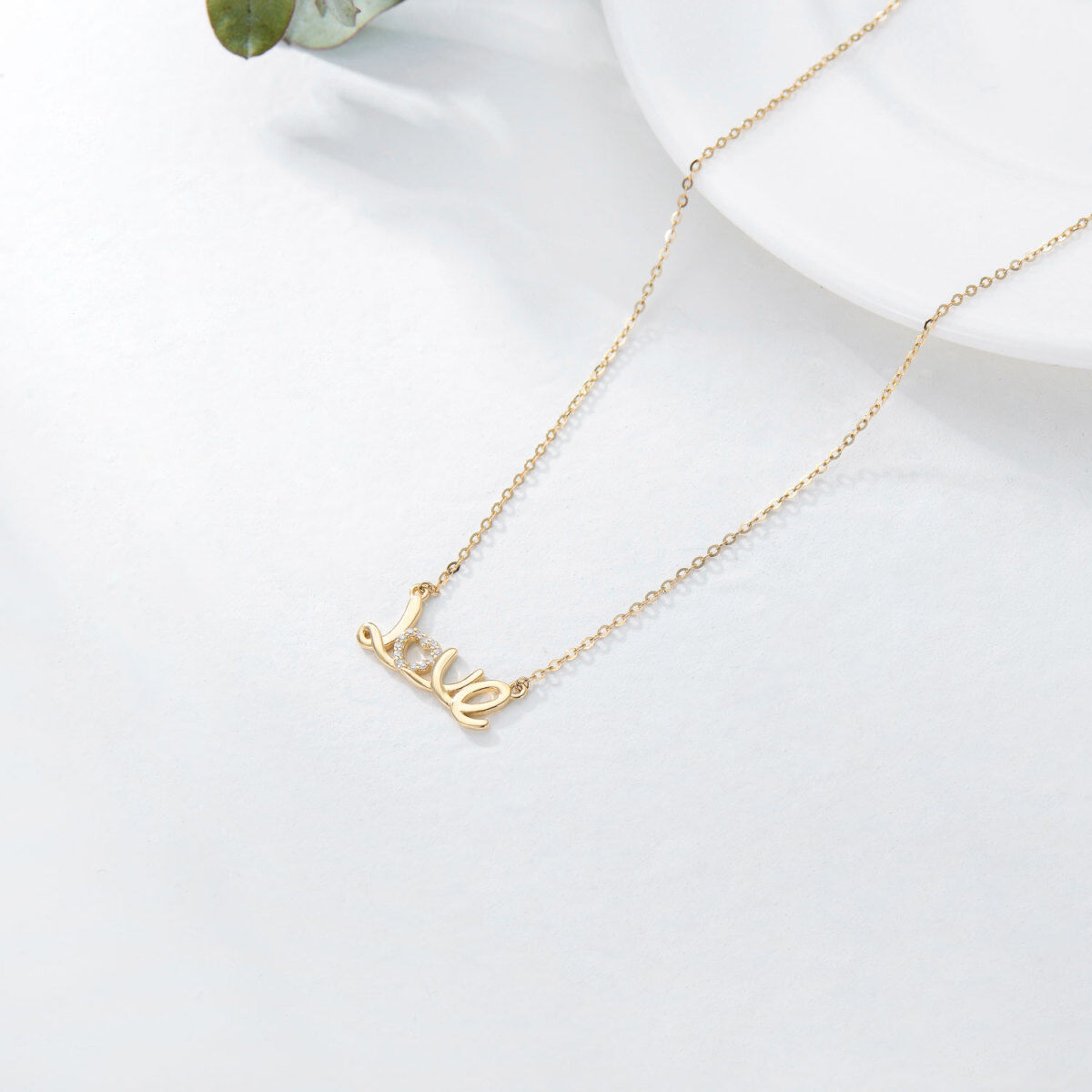 Collier pendentif Moissanite en or 14K avec mot gravé-4