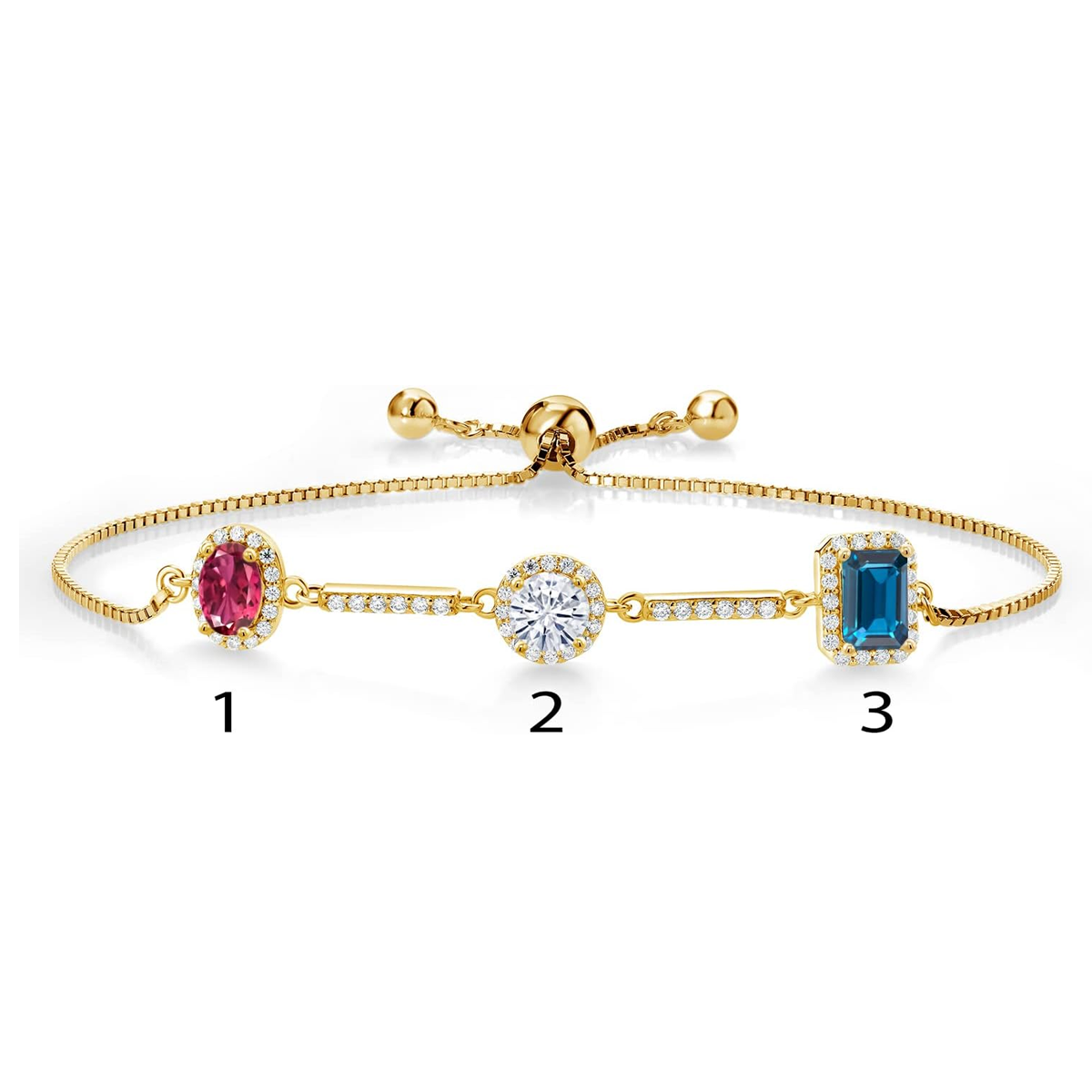Pulsera con dije de moissanita en oro de 14 quilates con piedra de nacimiento personalizada para abuela, madre y hermanas.-5