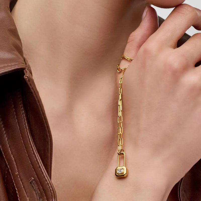 10K Gold Moissanite Personalized Engraving & Lock Pendant Necklace-3