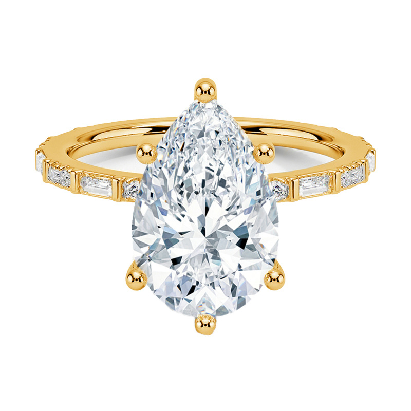 18 Karat Gold Moissanit Ring mit personalisierter Gravur-2