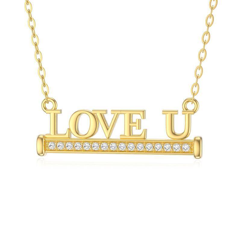 Colar com pingente de moissanite em ouro 14K I LOVE U para mulheres-1