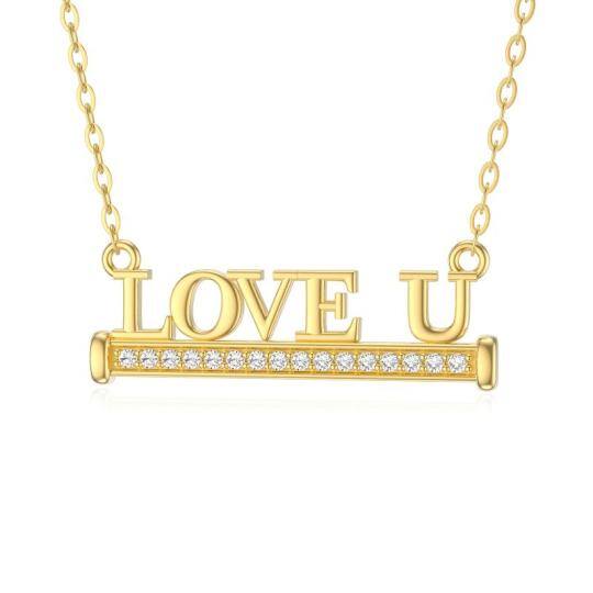 Colar com pingente de moissanite em ouro 14K I LOVE U para mulheres