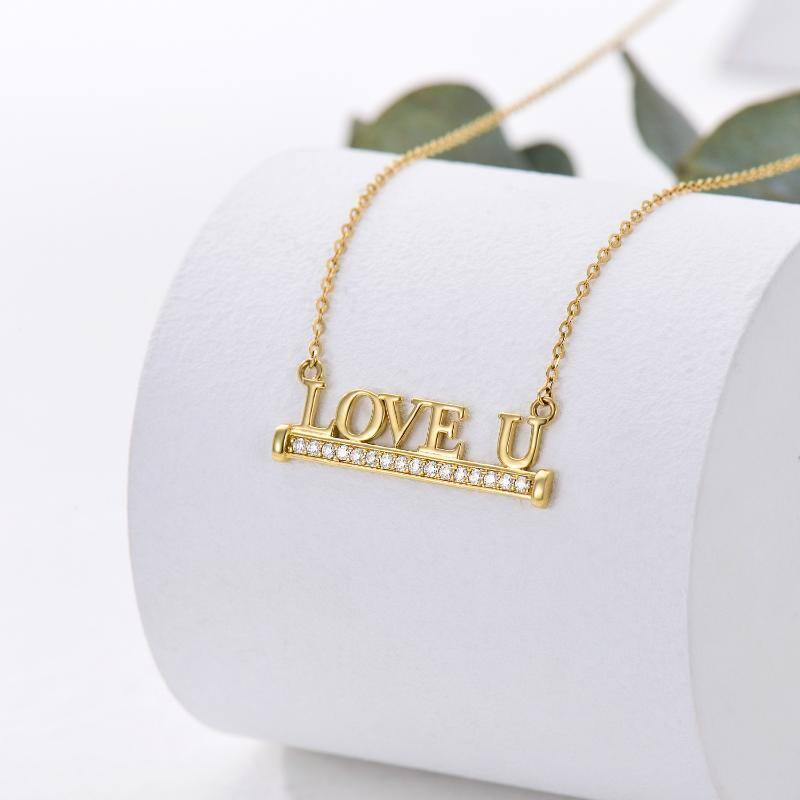 Colar com pingente de moissanite em ouro 14K I LOVE U para mulheres-4