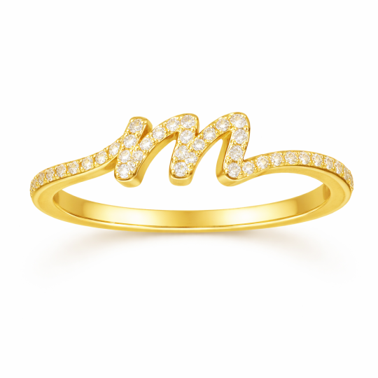 10K Gold Moissanite Personalized Initial Letter Initial Ring