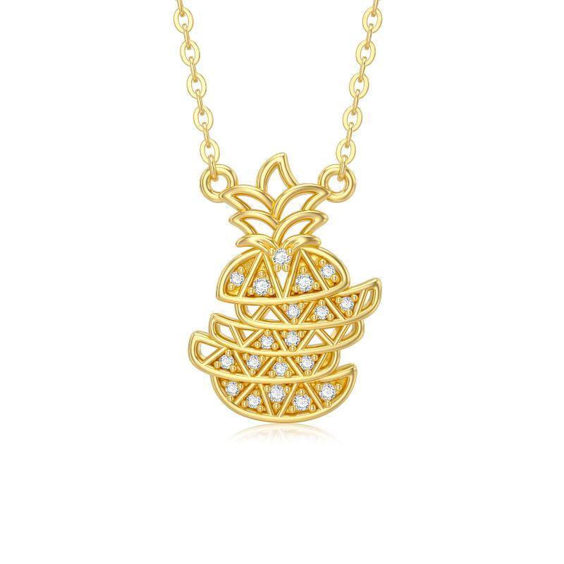 Collana con ciondolo ananas moissanite placcato in oro giallo 14 carati-1