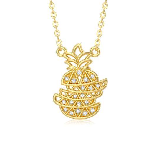 Collana con ciondolo ananas moissanite placcato in oro giallo 14 carati