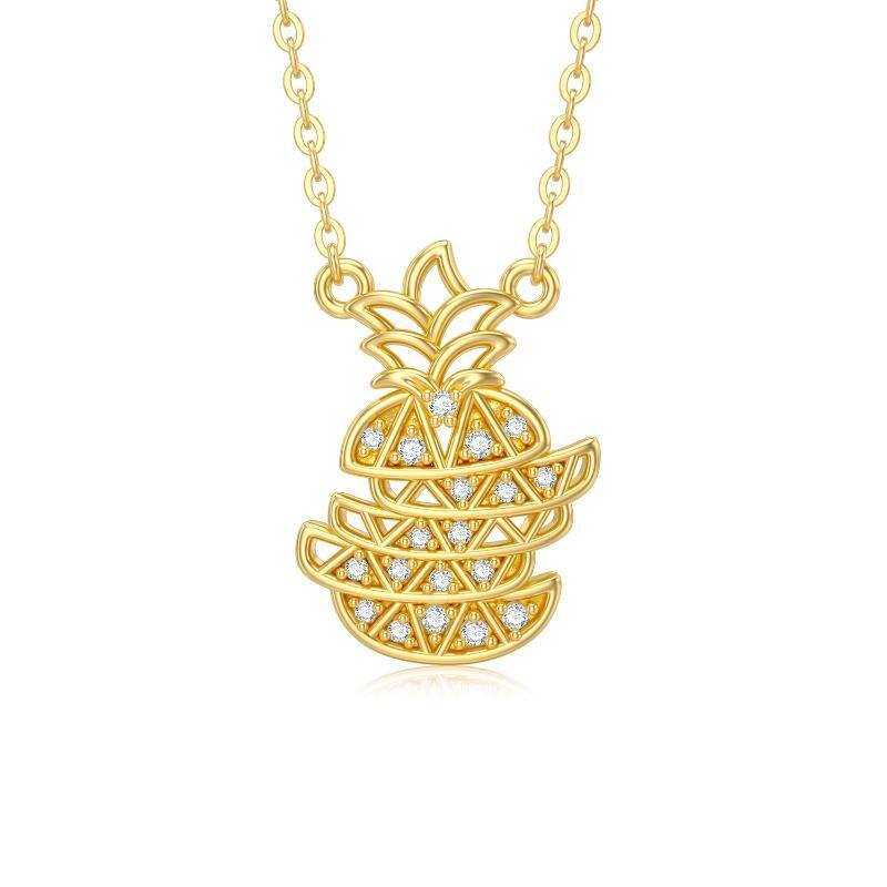10K Gold Moissanite Pineapple Pendant Necklace-17