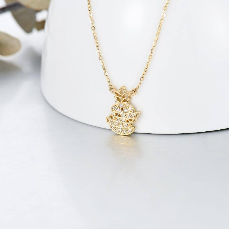 Colar com pingente de abacaxi Moissanite em ouro 14K-3