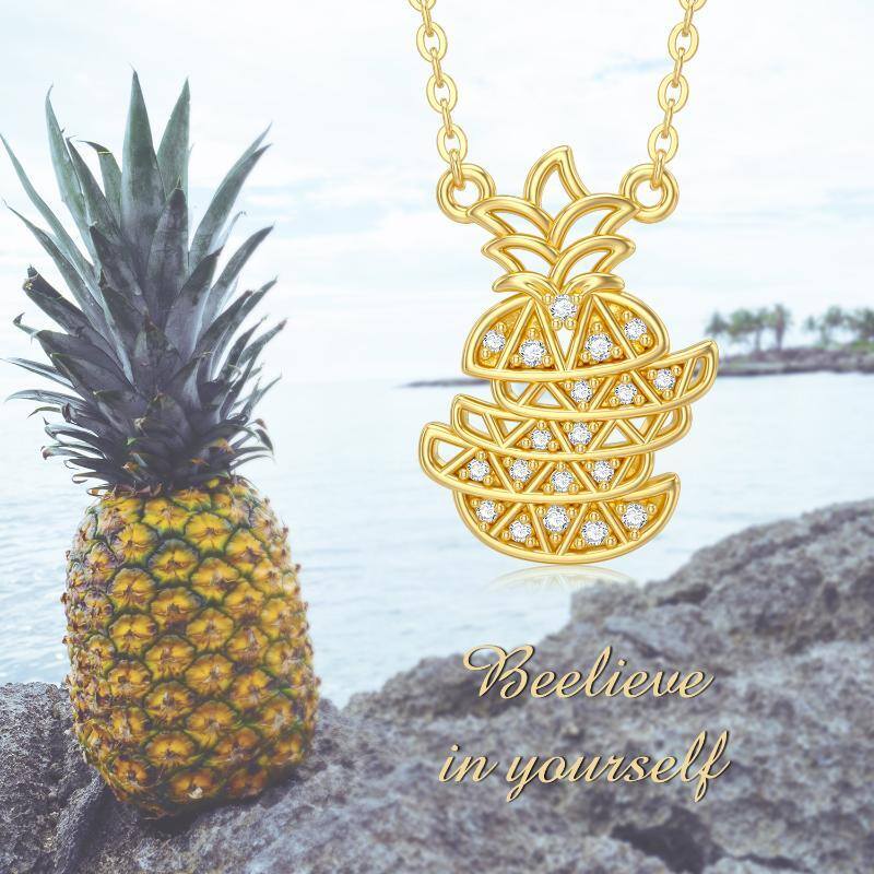 Collana con ciondolo ananas moissanite placcato in oro giallo 14 carati-6