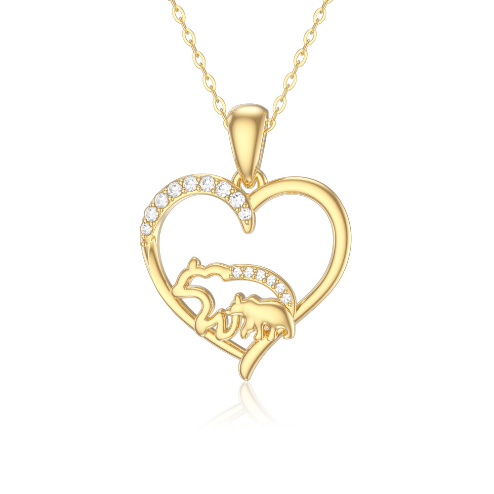 Collana con ciondolo a forma di cuore con orso polare in moissanite in oro 10K-1