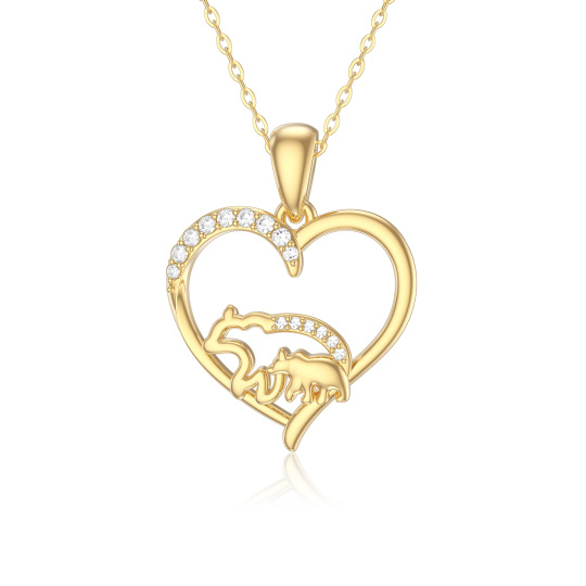 Collier pendentif ours polaire et coeur en or 14K Moissanite