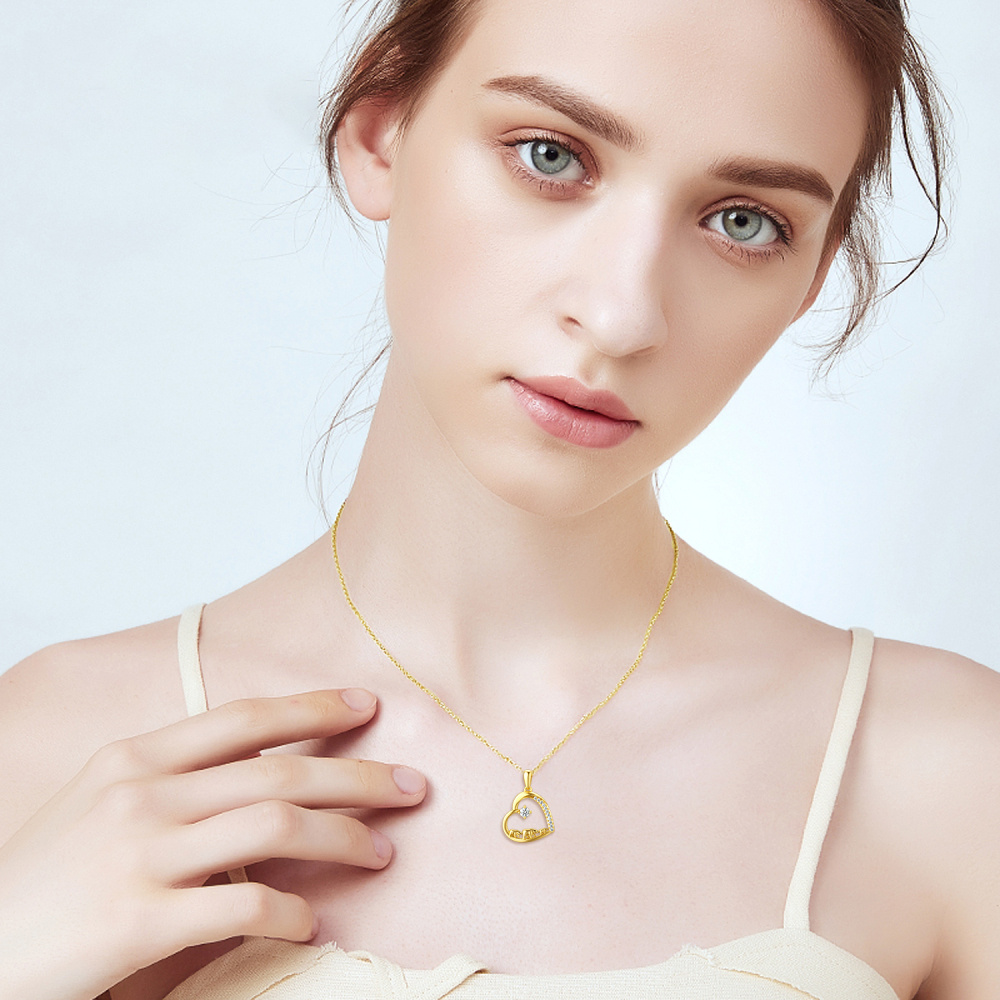 10K Gold Moissanite Polar Bear & Heart Pendant Necklace-2