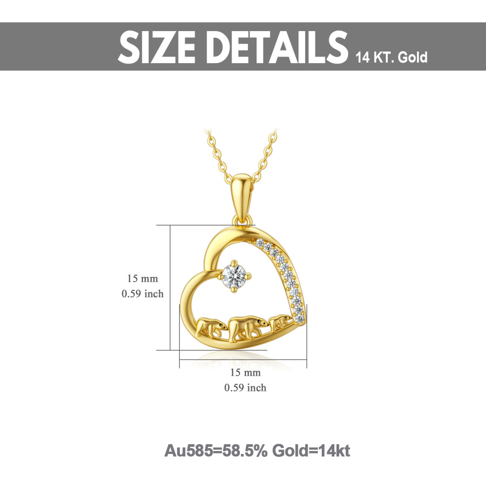 10K Gold Moissanite Polar Bear & Heart Pendant Necklace-4