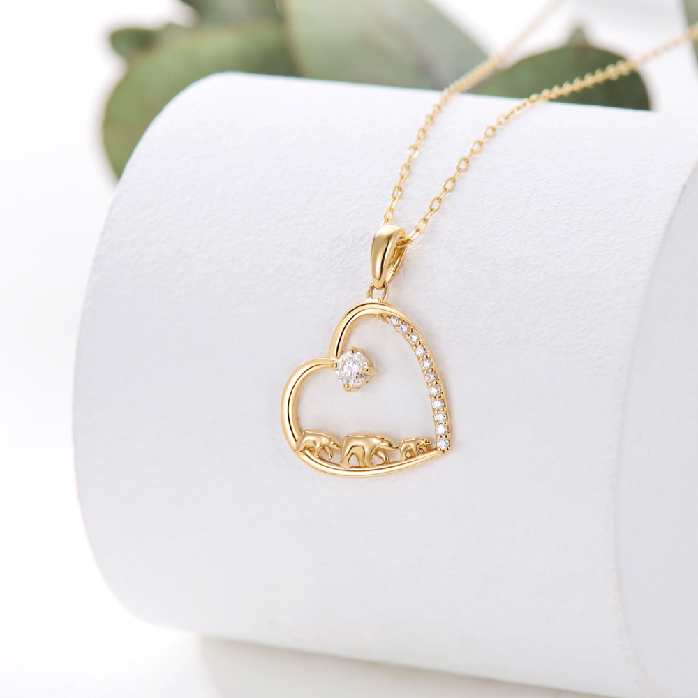 10K Gold Moissanite Polar Bear & Heart Pendant Necklace-5