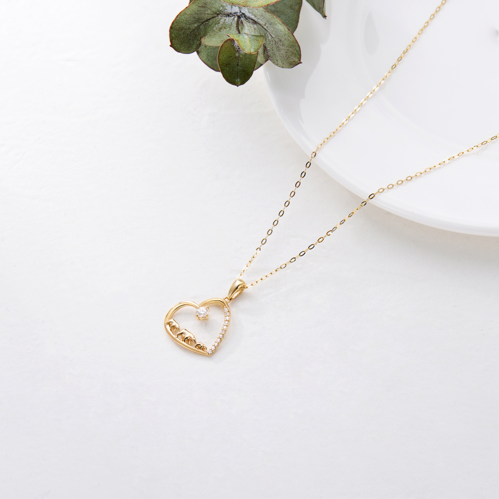 10K Gold Moissanite Polar Bear & Heart Pendant Necklace-6
