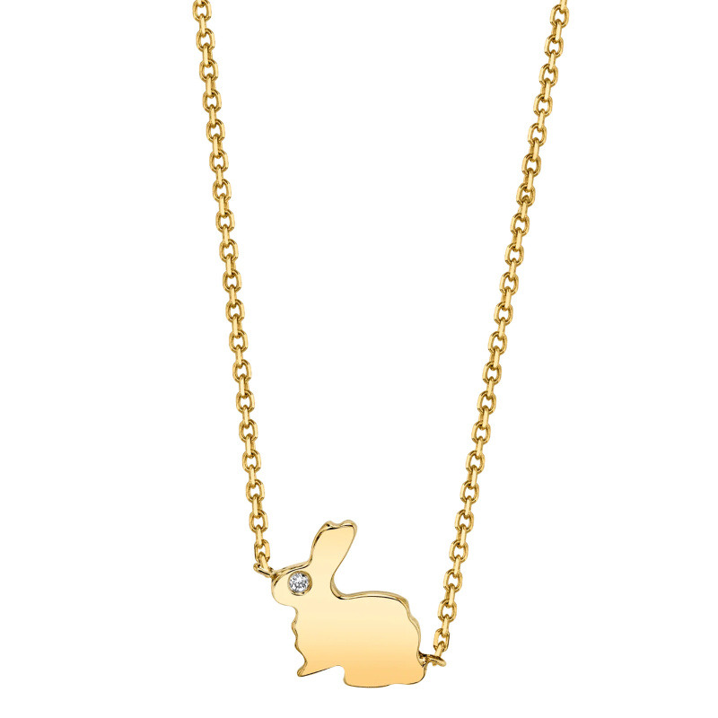 Collar con colgante de conejo de moissanita en oro de 14 quilates-1