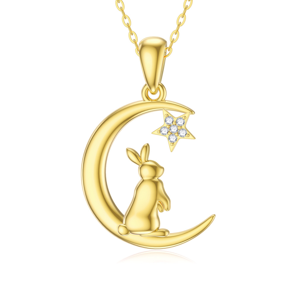 Colar com pingente de coelho moissanite em ouro 10K-1