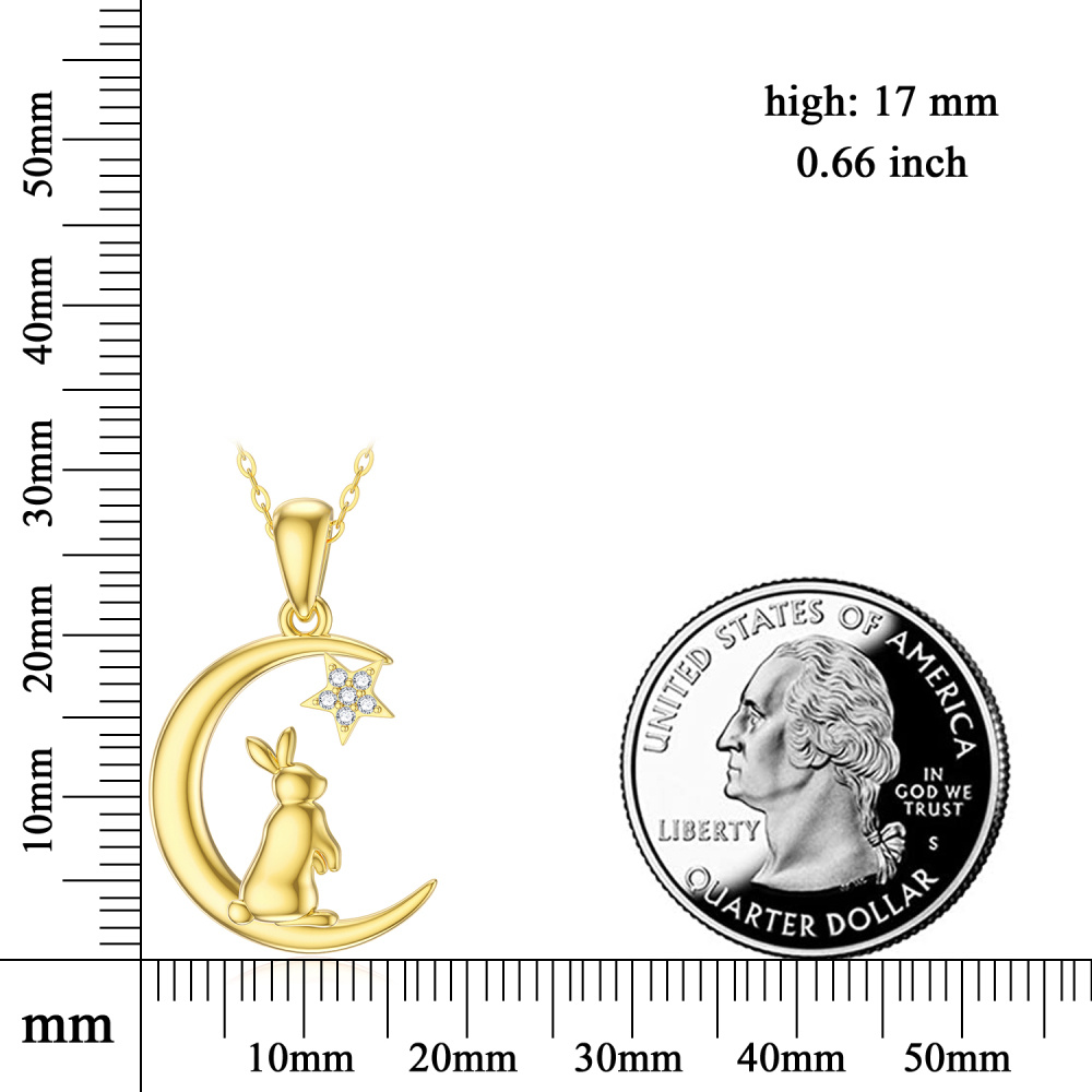 Colar com pingente de coelho moissanite em ouro 10K-3