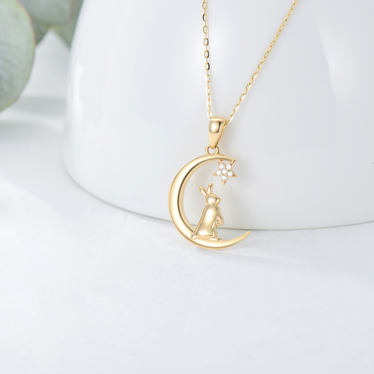 14K Gold Moissanite Rabbit Pendant Necklace-5