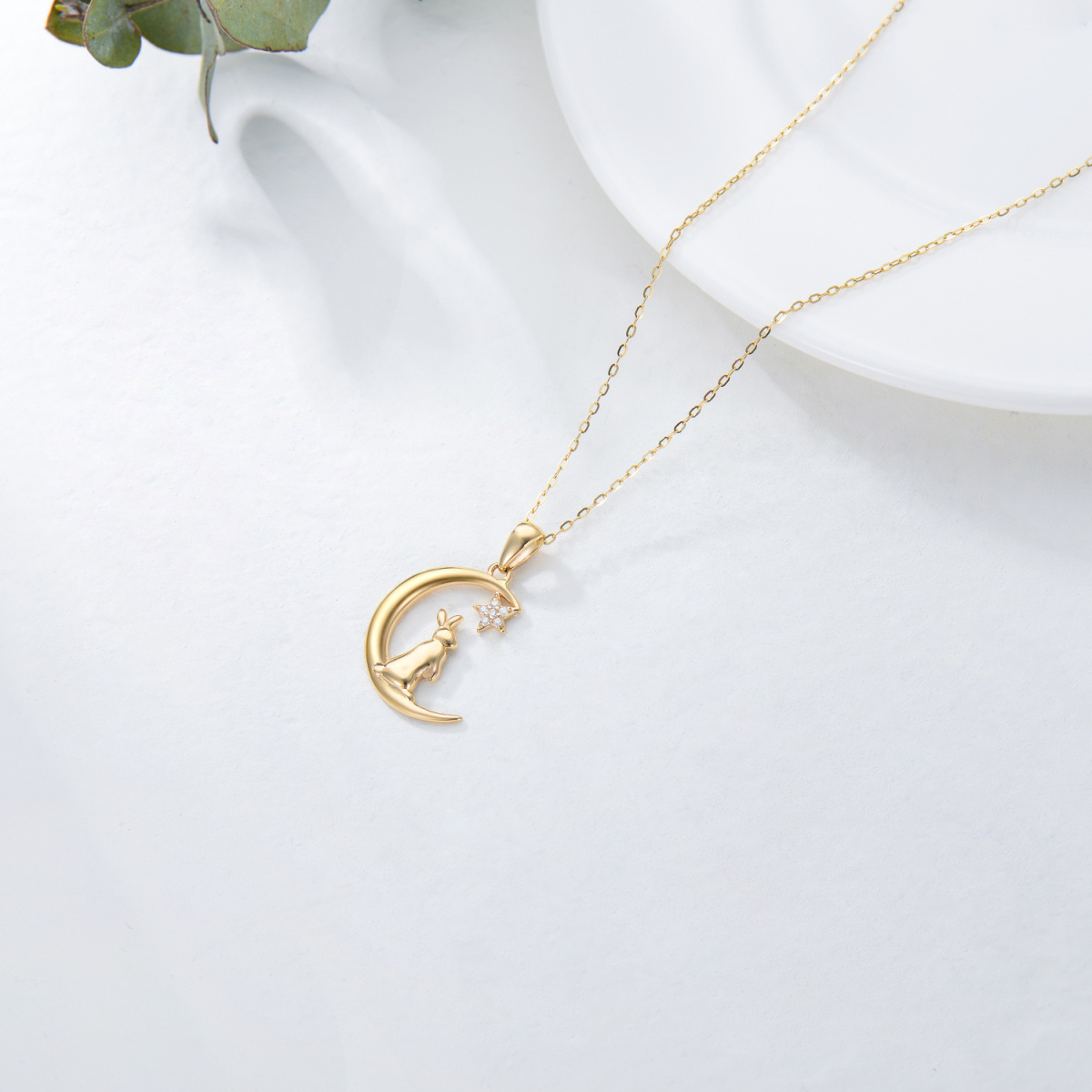 14K Gold Moissanite Rabbit Pendant Necklace-6