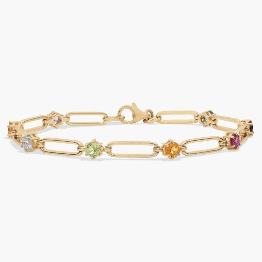 10K Gold Moissanite Rainbow Paperclip Bracelet