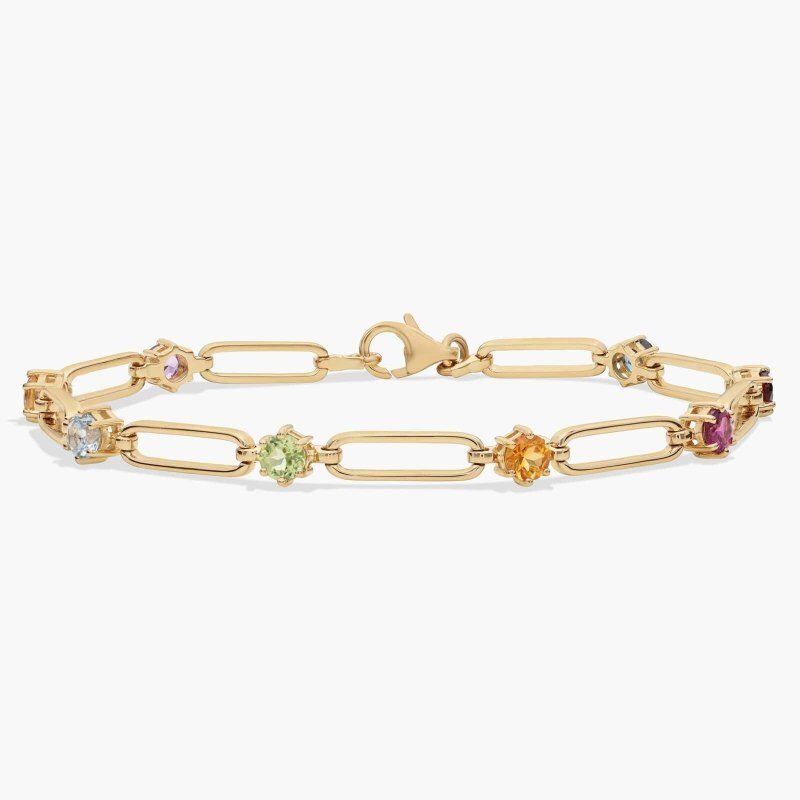 18K Gold Moissanite Rainbow Paperclip Bracelet-1