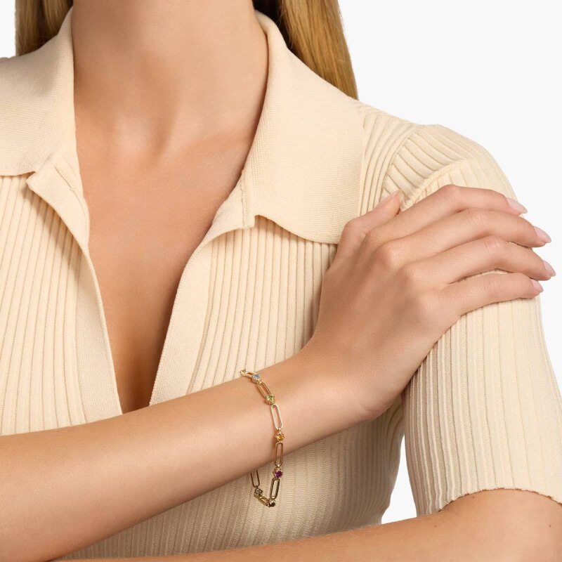 18K Gold Moissanite Rainbow Paperclip Bracelet-3