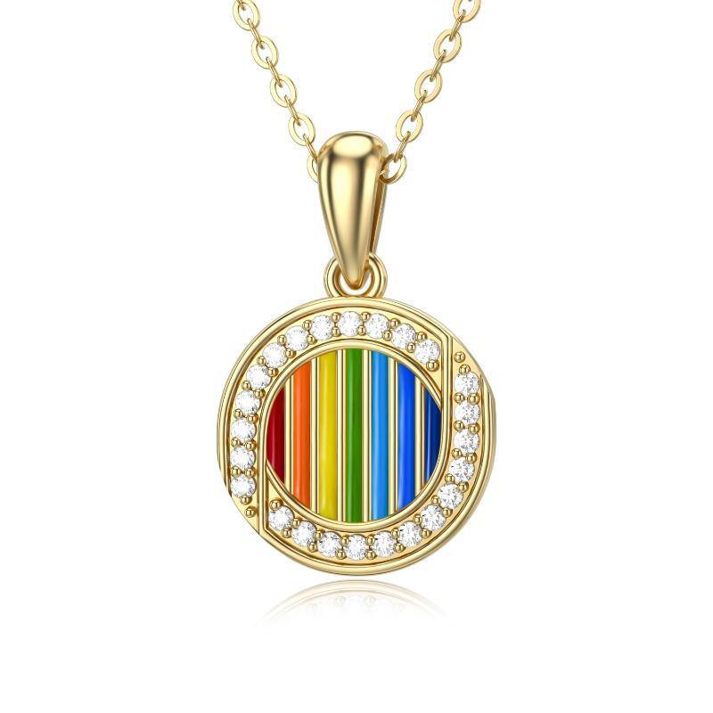 14K Gold Moissanite Rainbow Pendant Necklace-1